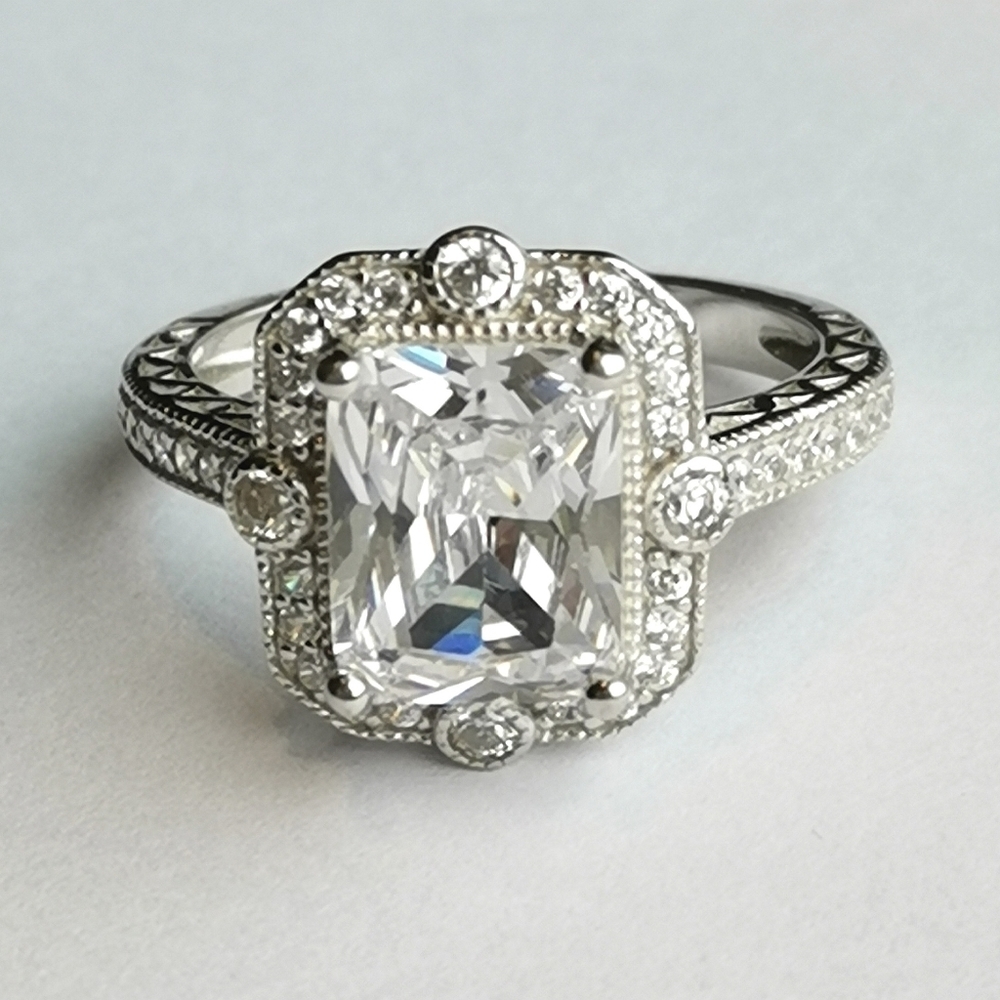 VINTAGE inspired sterling silver cz engagement cocktail ring size 8